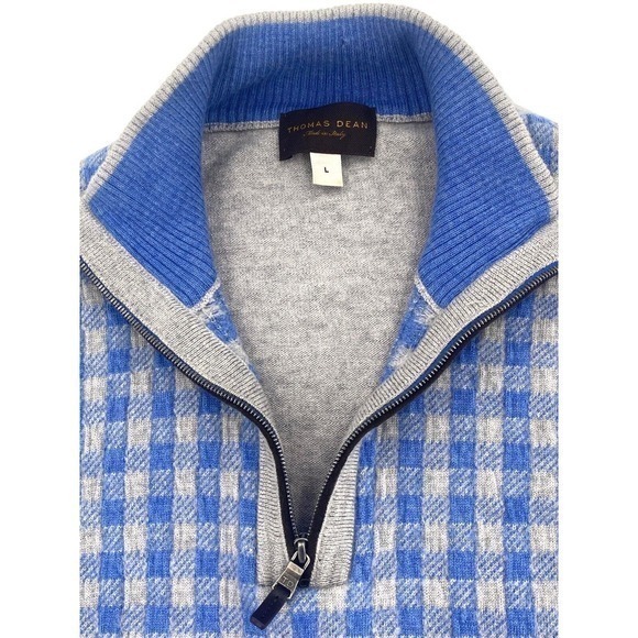 Thomas Dean Retro Sweater Extra Fine Merino Wool Gingham Check Mens Large - Picture 3 of 11